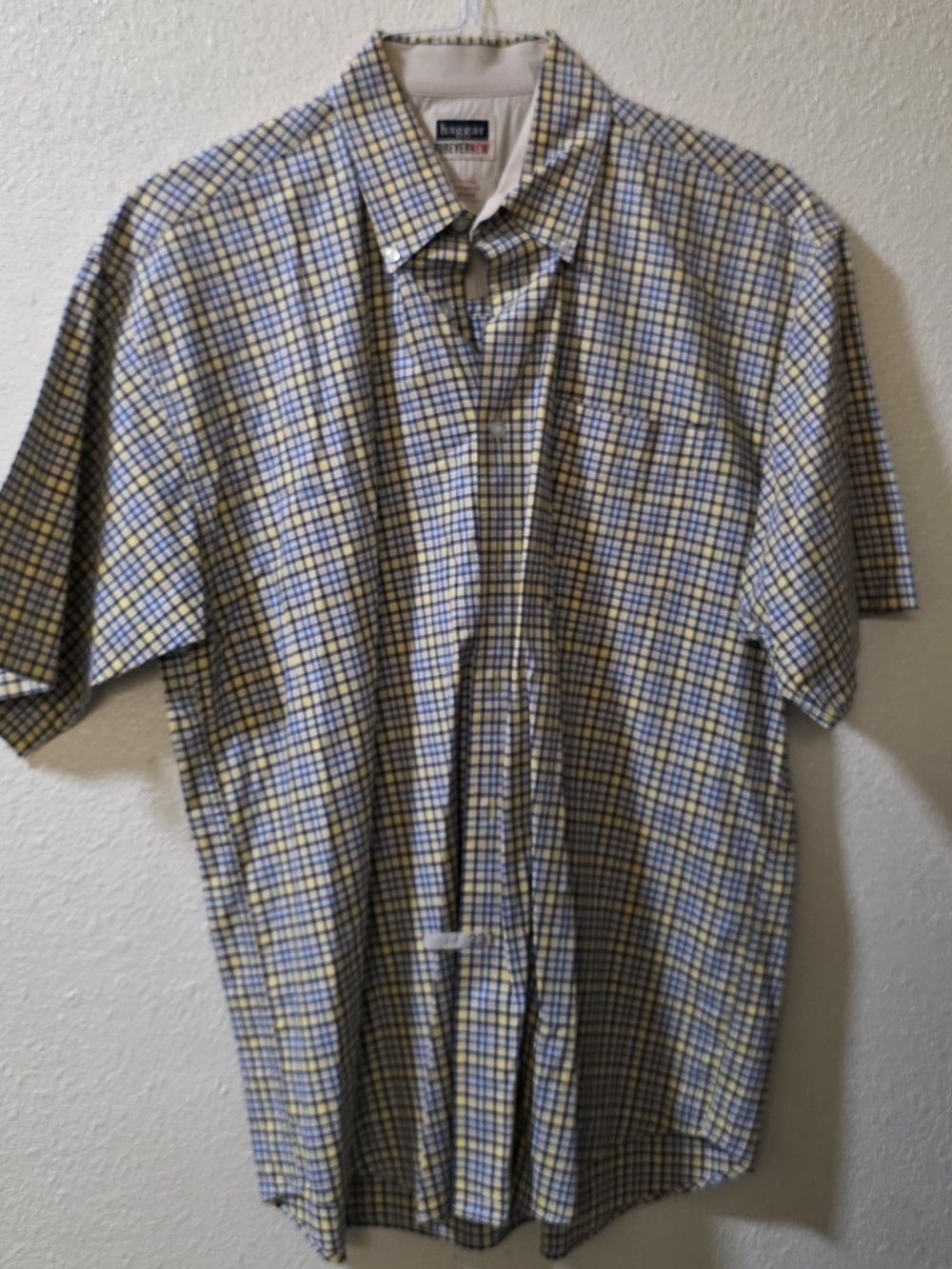 Haggar Yellow and Blue Plaid Short Sleeve Button-Down Shirt